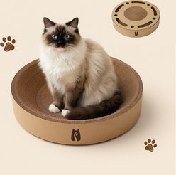 Happy & Polly 2-in-1 Round Kraft Paper Cat Scratcher Bed & Puzzle Toy, Brown