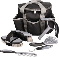 Tough1 Great Grips 6-Piece Horse Brush Set with Bag, 11 x 9 x 8-in, Grey/Black