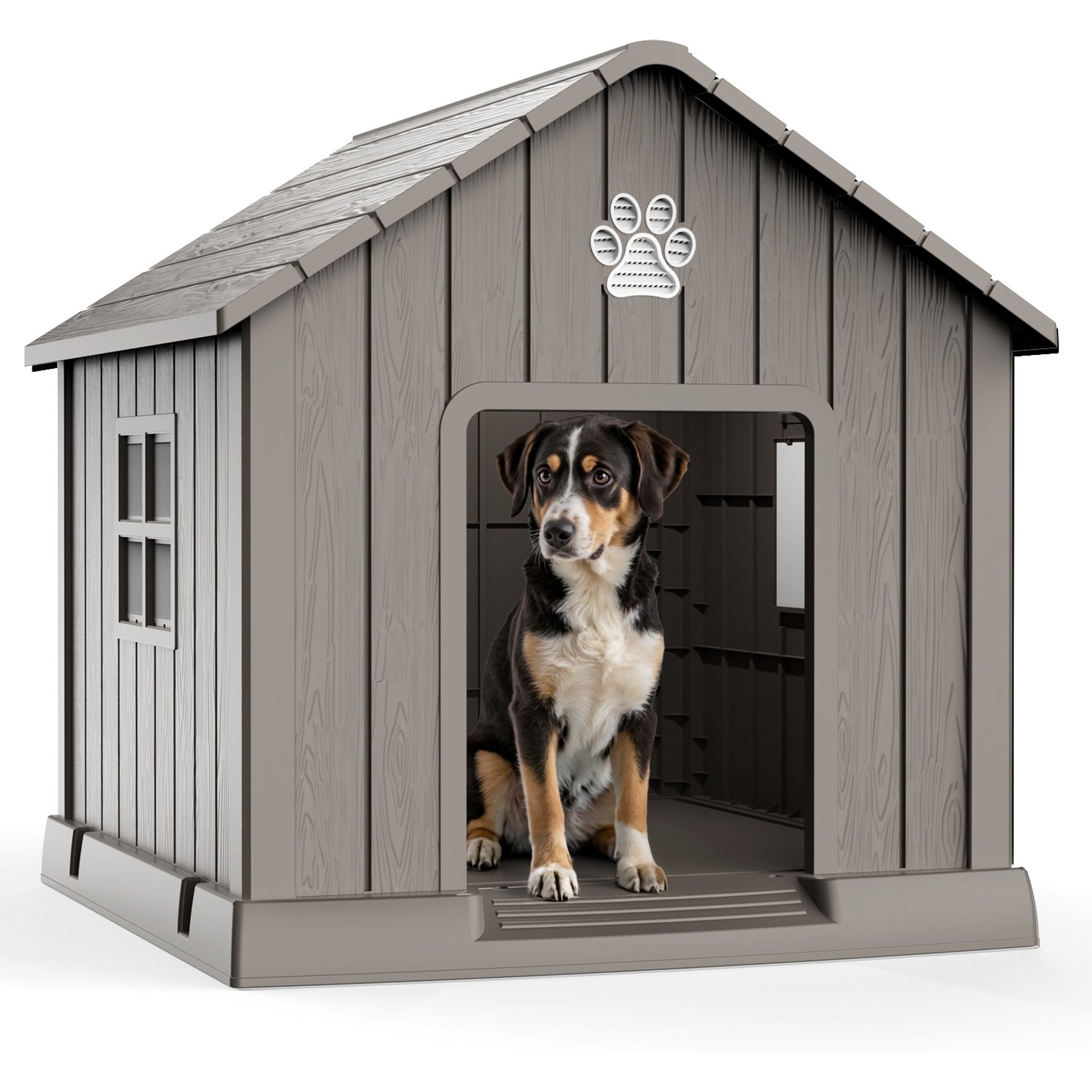 Cesicia Resin Outdoor Dog House, 33.7-in, Light Brown
