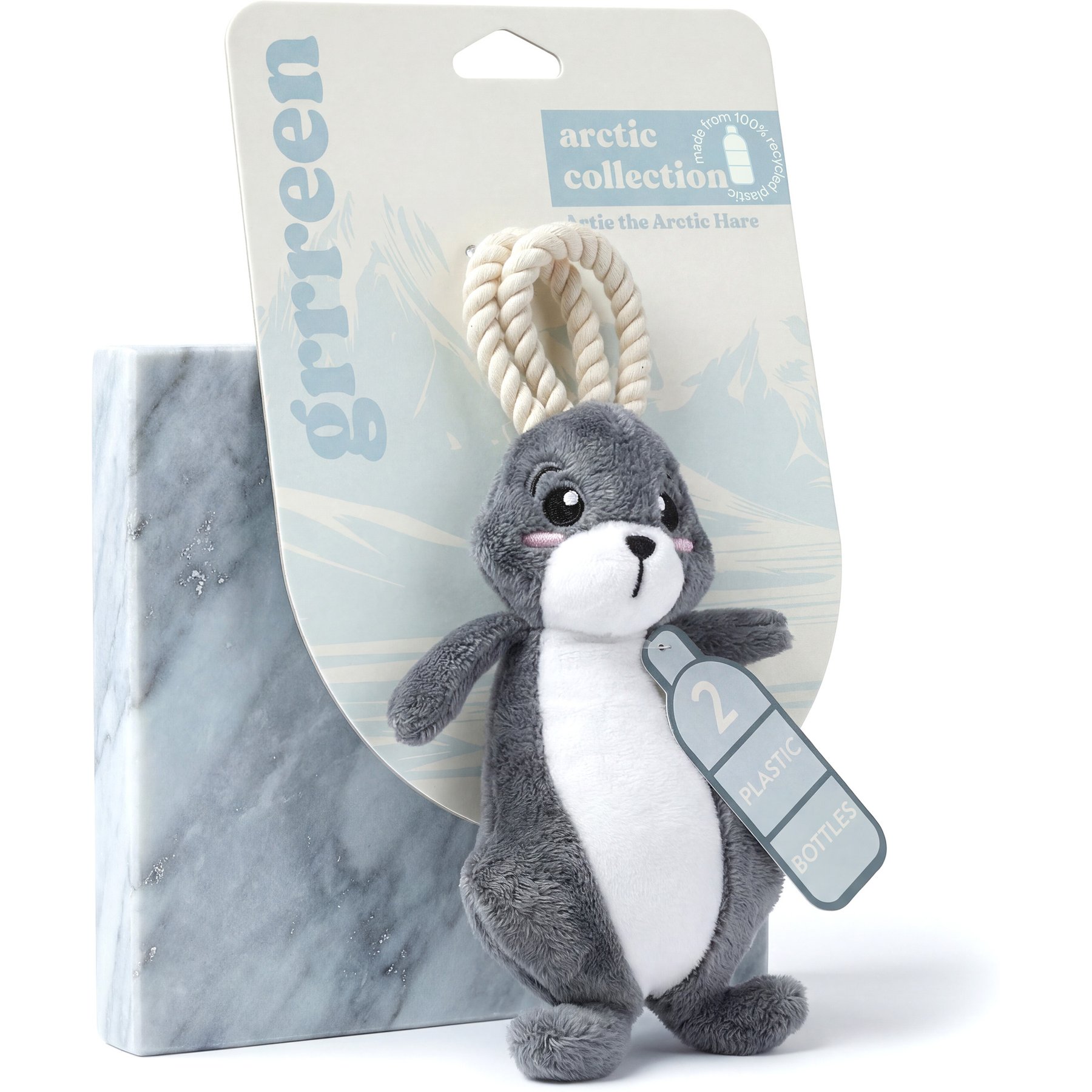 Grrreen Arctic Hare with Rope Squeaky Plush Dog Toy, Small