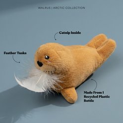 Grrreen Walrus Plush Cat Toy with Catnip, Brown, Small slide 2 of 6