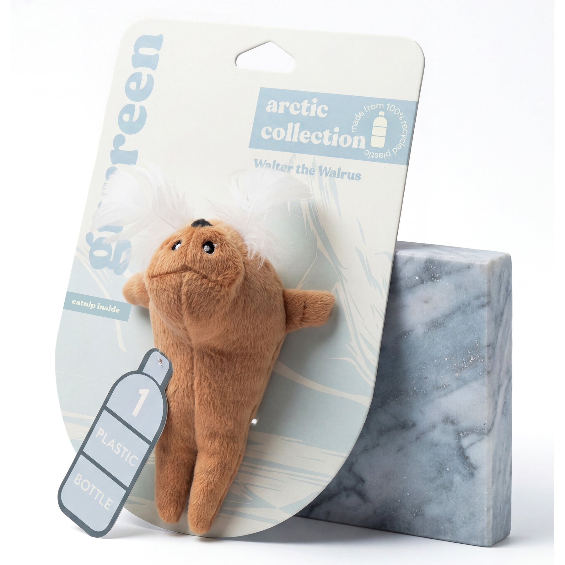 Grrreen Walrus Plush Cat Toy with Catnip, Brown, Small