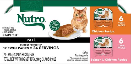 Nutro Perfect Portions Salmon & Chicken Variety Pack Pate Wet Cat Food, 2.64-oz tray, case of 12 twin-packs