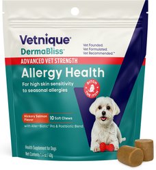 Vetnique Labs Dermabliss Advanced Vet Strength Hickory Salmon Flavor Soft Chews Allergy Health Supplement for Dogs, 10 count