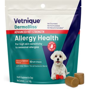 Vetnique Labs Dermabliss Advanced Vet Strength Hickory Salmon Flavor Soft Chews Allergy Health Supplement for Dogs, 10 count