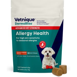 Vetnique Labs Dermabliss Advanced Vet Strength Hickory Salmon Flavor Soft Chews Allergy Health Supplement for Dogs, 30 count