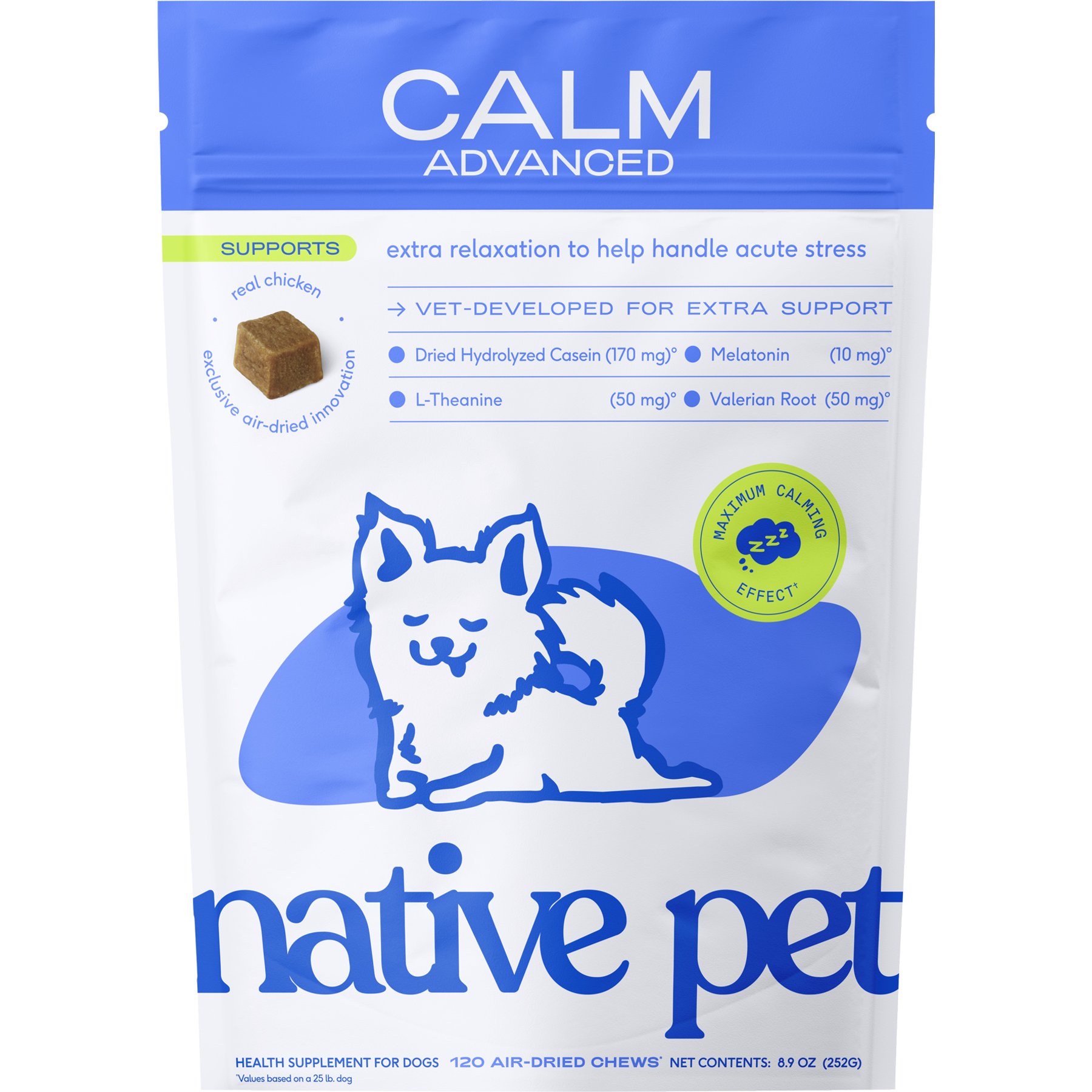 Native Pet Advanced Calm Anxiety & Stress Support Chew Supplement for Dogs, 120 count