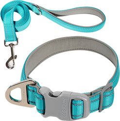 BARKBAY Adventure Nylon with Soft Neoprene Lining & Reflective Trim Dog Collar & Leash Set, Blue, Large: 18 to 25-in neck, 1-in wide