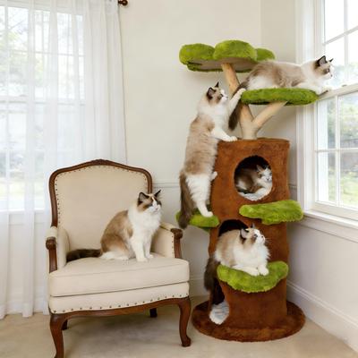 Show full view: Wisfor Modern Multi Condo Scratching Post Boho Cat Tree Tower, Green, 24.02 x 58.27-in slide 2 of 9