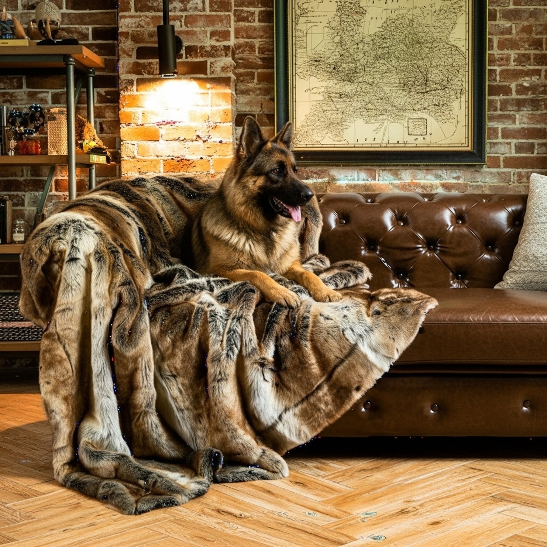 HappyCare Textiles Elegant Faux Fur Family Throw with Your Pet Members Dog Blanket, Brown, 60 x 80-in