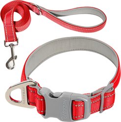 BARKBAY Adventure Nylon with Soft Neoprene Lining & Reflective Trim Dog Collar & Leash Set, Red, Small: 10 to 13.5-in neck, 3/5-in wide slide 1 of 9