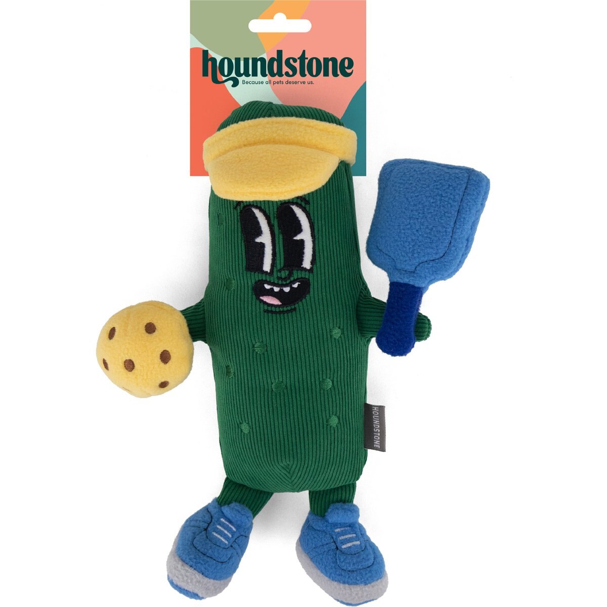 ADC Houndstone & Co. Pickleball Champ Squeaky Dog Plush Toy with Crinkle Paper, Green/Blue/Yellow, Medium