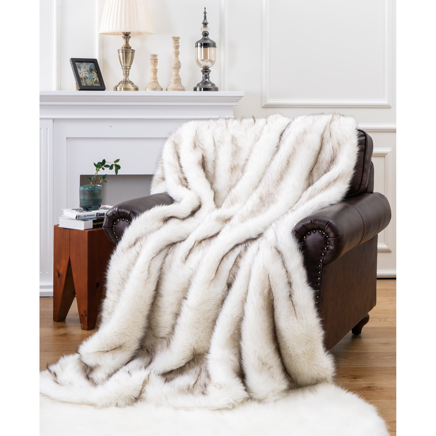 HappyCare Textiles Elegant Faux Fur Family Throw with Your Pet Members Dog Blanket, White, 60 x 80-in