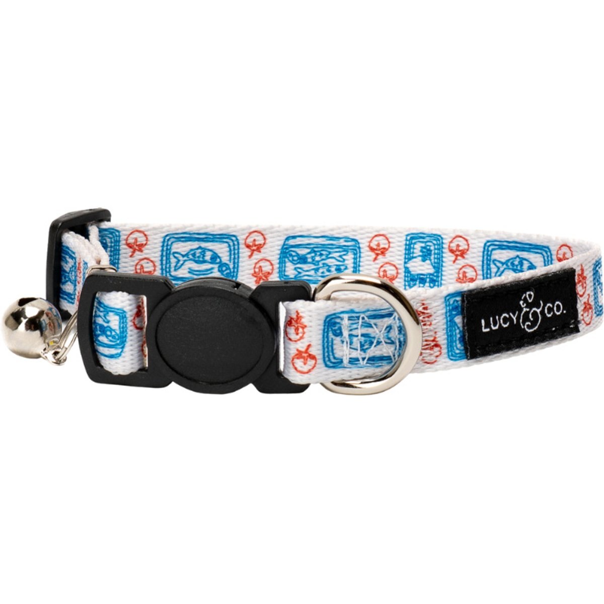Lucy & Co. Tinned Fish Breakaway Cat Collar, Small: 7 to 9.5-in neck, 3/8-in wide