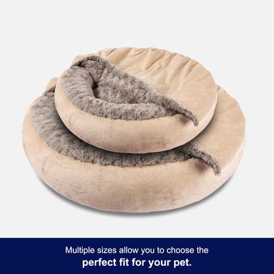 Show full view: Invenho Indoor Round Cozy Calming Cave Covered Dog & Cat Bed with Hooded Blanket & Removable Cover, Beige, Small: 23 x 23 x 6-in slide 6 of 9