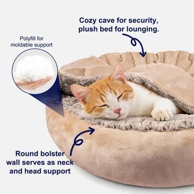 Show full view: Invenho Indoor Round Cozy Calming Cave Covered Dog & Cat Bed with Hooded Blanket & Removable Cover, Beige, Small: 23 x 23 x 6-in slide 3 of 9