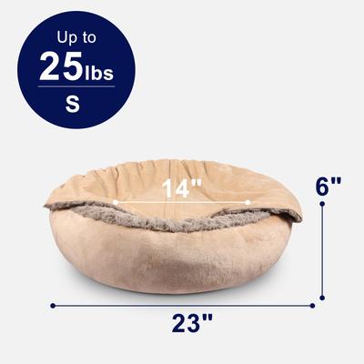 Show full view: Invenho Indoor Round Cozy Calming Cave Covered Dog & Cat Bed with Hooded Blanket & Removable Cover, Beige, Small: 23 x 23 x 6-in slide 7 of 9