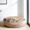 Show in main carousel: Invenho Indoor Round Cozy Calming Cave Covered Dog & Cat Bed with Hooded Blanket & Removable Cover, Beige, Small: 23 x 23 x 6-in slide 1 of 9