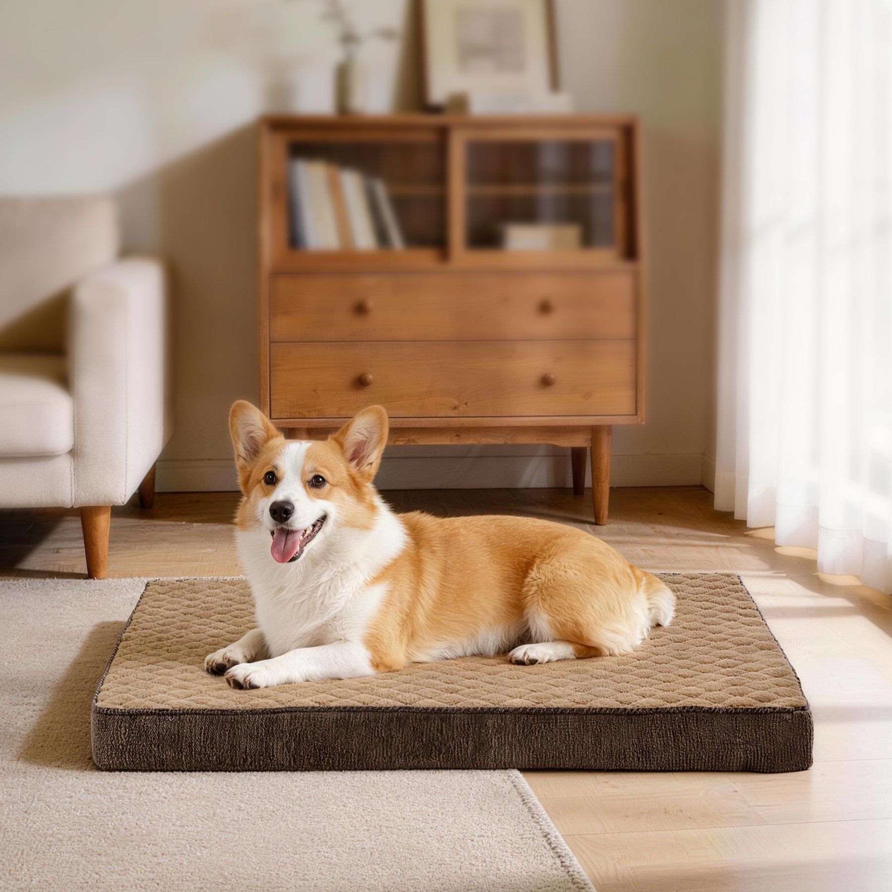 Invenho Egg Crate Foam Orthopedic Pillow Dog Bed Mat with Removable Washable Cover, Brown, Large: 35 x 22 x 3-in