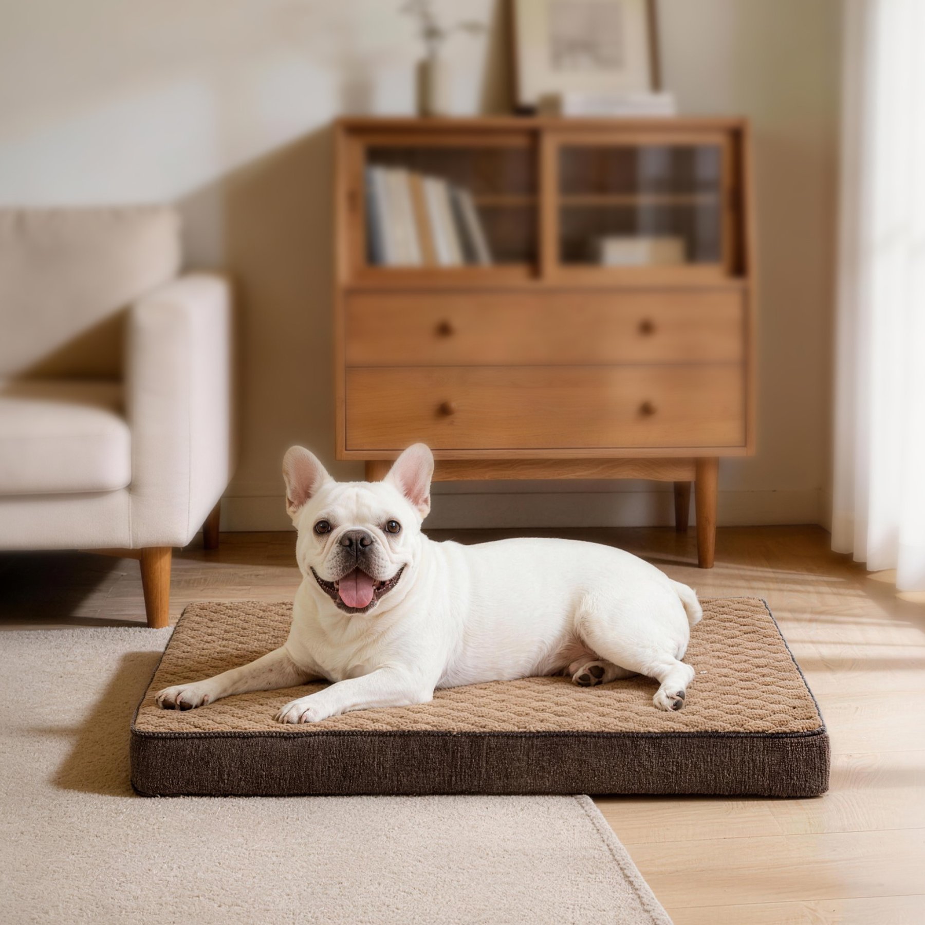 Invenho Egg Crate Foam Orthopedic Pillow Dog Bed Mat with Removable Washable Cover, Brown, Medium: 30 x 18 x 3-in
