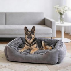 MIXJOY Rose Swirl Faux Fur Dog Pillow Bed, Grey, X-Large: 35 x 25 x 9-in