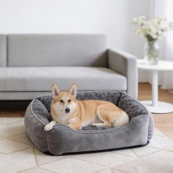 MIXJOY Rose Swirl Faux Fur Dog Pillow Bed, Grey, Large: 30 x 24 x 9-in