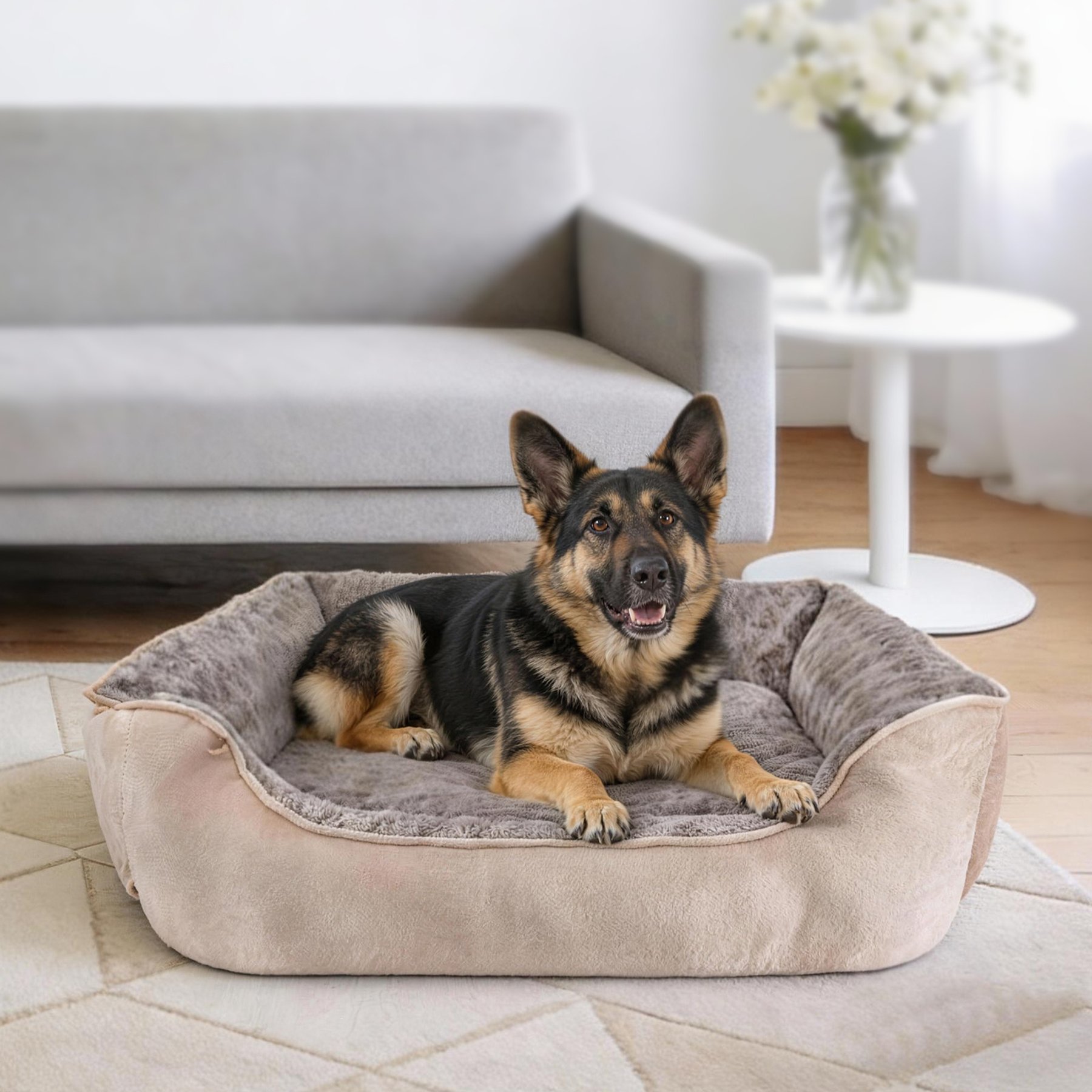 MIXJOY Rose Swirl Faux Fur Dog Pillow Bed, Brown, X-Large: 35 x 25 x 9-in