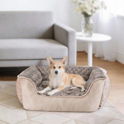 MIXJOY Rose Swirl Faux Fur Dog Pillow Bed, Brown, Large: 30 x 24 x 9-in