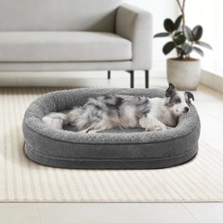 Invenho Oval Memory Foam Orthopedic Bolster Dog Bed with Removable Washable Cover, Grey, Large: 35 x 25 x 7-in
