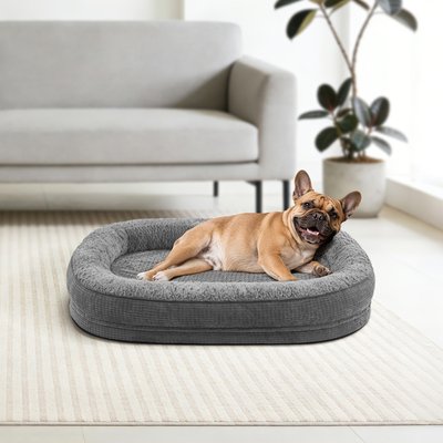 Invenho Oval Memory Foam Orthopedic Bolster Dog Bed with Removable Washable Cover, Grey, Medium: 28 x 23 x 6-in