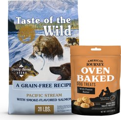 Taste of the Wild Pacific Stream Grain-Free Dry Food + American Journey Peanut Butter Recipe Grain-Free Oven Baked Crunchy Biscuit Dog Treats