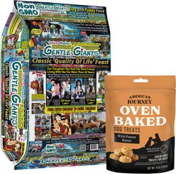 Gentle Giants Canine Nutrition Chicken Dry Food + American Journey Peanut Butter Recipe Grain-Free Oven Baked Crunchy Biscuit Dog Treats
