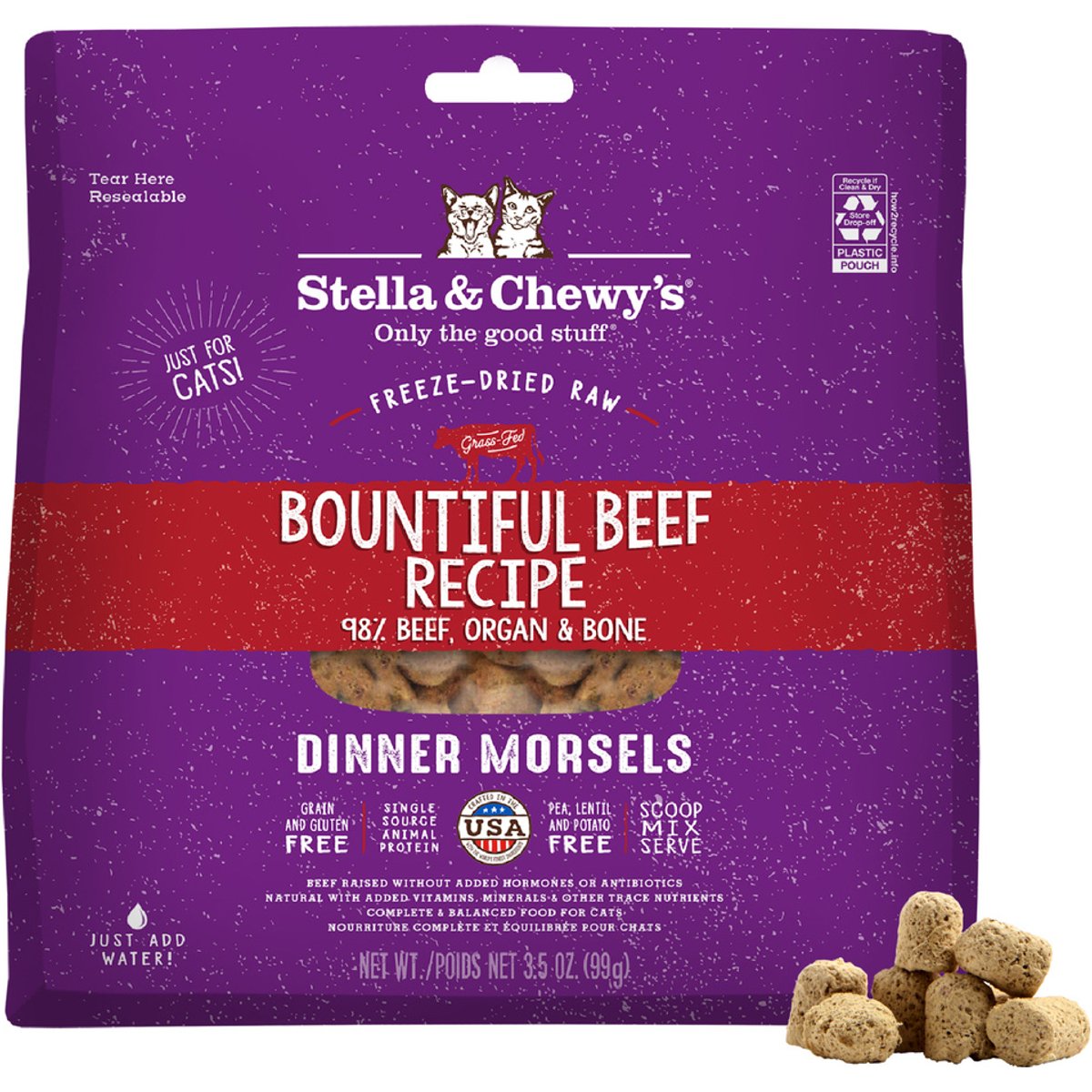 Stella & Chewy's Freeze-Dried Raw Dinner Morsels Grain-Free Protein Rich Bountiful Beef Recipe Cat Food, 3.5-oz bag