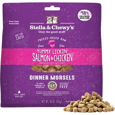 Stella & Chewy's Stella & Chewy's Yummy Lickin' Salmon & Chicken Dinner Morsels Freeze-Dried Raw Cat Food, 18-oz bag, bundle of 2