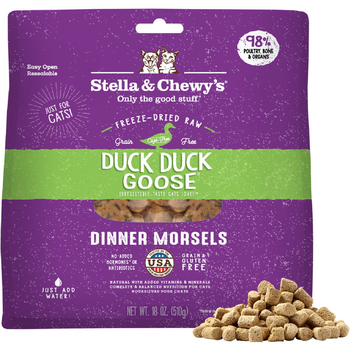 Stella & Chewy's Duck Duck Goose Morsels Freeze-Dried Cat Food, 18-oz