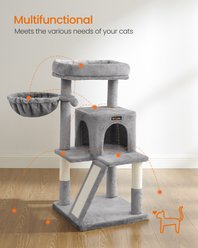 FEANDREA Indoor Small Widened Perch, Multi-Level Condo, Scratching Posts, Ramp, 2 Door Cave & Basket Cat Tree Tower, 18.9 x 18.9 x 37.8-in, Light Gray slide 2 of 7