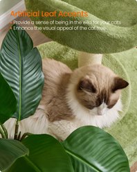 FEANDREA Tall Indoor Multi-Level Plush Condo, Artificial Leaves, 3 Scratching Posts & 2 Pompoms with Bells Cat Tree Tower, Grass Green/Camel Brown, 44.4 x 13.8 x 68.1-in slide 2 of 6