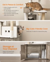 FEANDREA Roomy Condo Food Station, Storage & Scratching Posts Cat Tree Tower with Enclosed Litter Box, Rustic Brown, 31.5 x 19.3 x 66.9-in, Heather Greige slide 2 of 6