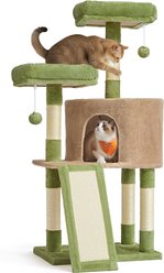 FEANDREA Scratching Ramp 45.3-in Plush Cat Tree & Condo, Grass Green/Camel Brown