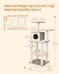 FEANDREA 54.3-in Plush Cat Tree with Wooden Condo & Washable Cushions, Heather Greige slide 2 of 9