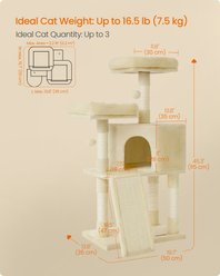 FEANDREA Indoor Condo with Scratching Pole, Ramp, Perch, Roomy Cave Cat Tower Tree, 19.7 x 13.8 x 45.3-in, Beige slide 2 of 6