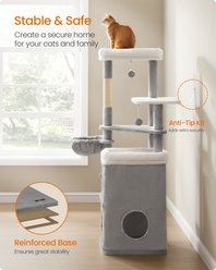 FEANDREA Tall Multi-Story Apartment with 2 Beds & 3 Scratching Posts Cat Tree Tower, 21 x 18 x 60-in, Dove Gray slide 2 of 7