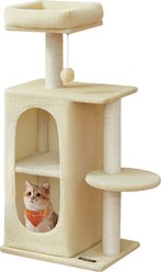 FEANDREA Small Indoor Climbing Frame with Perches & Plush Bed Scratching Post Cat Tree, 17.7 x 13.8 x 38.2-in, Sand Beige