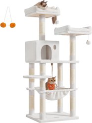 FEANDREA Indoor Multi-Layer Condo with 11 Scratching Posts, 2 Perches, Cave & Hammock Cat Tower Tree, 21.7 x 17.7 x 56.3-in, Cream White