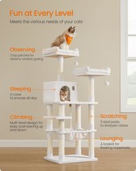 FEANDREA Indoor Multi-Layer Condo with 11 Scratching Posts, 2 Perches, Cave & Hammock Cat Tower Tree, 21.7 x 17.7 x 56.3-in, Cream White slide 2 of 6