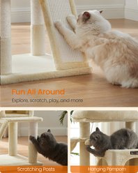 FEANDREA Indoor Small Widened Perch, Multi-Level Condo, Scratching Posts, Ramp, 2 Door Cave & Basket Cat Tree Tower, 18.9 x 18.9 x 37.8-in, Biege slide 2 of 7