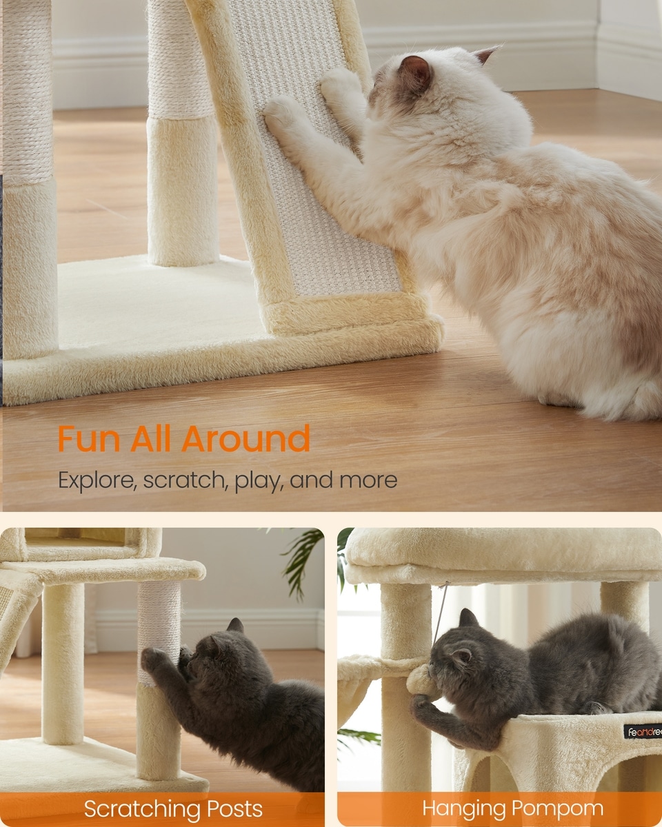 Perch Posts FEANDREA Indoor Small Widened Perch, Multi-Level Condo, Scratching ...
