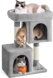 FEANDREA Cat Tree with Perch, 2 Cat Caves & Scratching Post, 29.1-in, Light Gray
