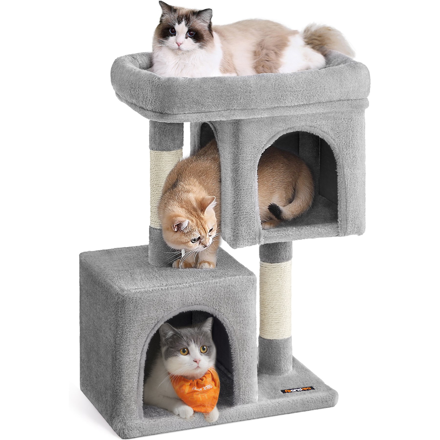 FEANDREA Multi-Level Plush Cat Tree & Condo, 29.1-in, Light Gray