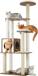 FEANDREA WoodyWonders Contemporary Indoor Multi-Tier Condo with 5 Scratching Poles & Perch Cat Tree Tower, 22.8 x 15.7 x 65-in, Rustic Brown